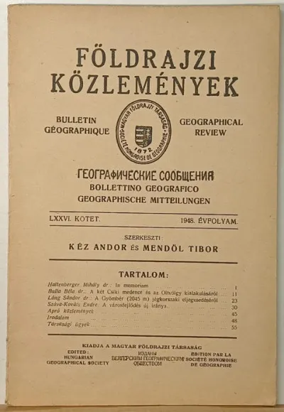 Kihagyhatatlan ajánlat Földrajzi közlemények 1948. évfolyam LXXVI. kötet