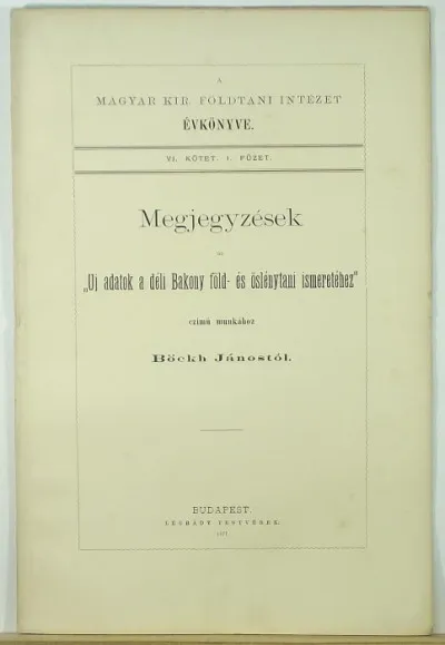 Megjegyzések az "Uj adatok a déli Bakony föld- és őslénytani ismeretéhez" című munkához - A Magyar Kir. Földtani Intézet évkönyve VI. kötet 1. füzet Szezonális akció