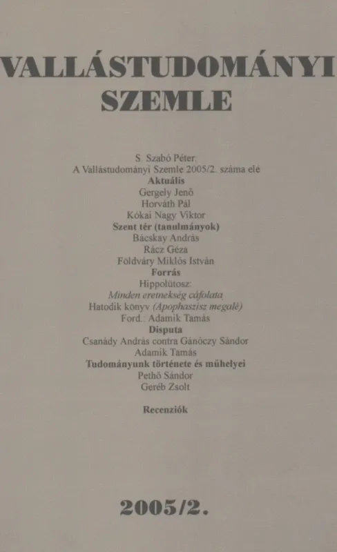 Végkiárusítás Vallástudományi Szemle 2005/2.