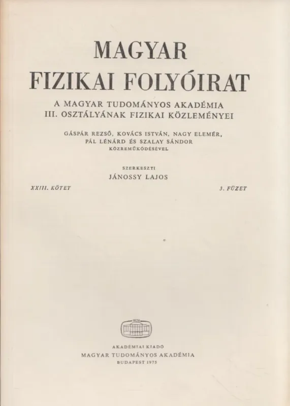 Magyar fizikai folyóirat XXIII. kötet 3. füzet Olcsóbb