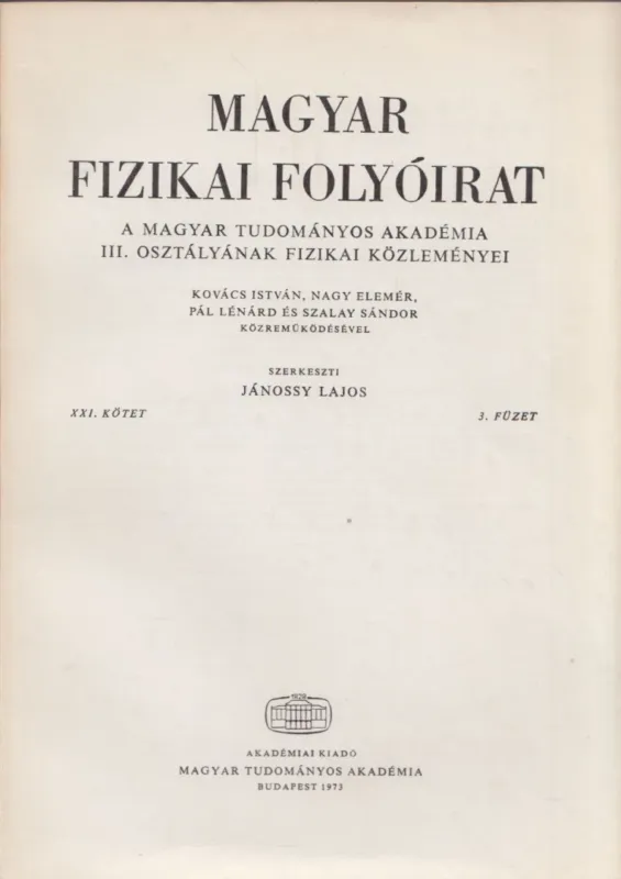 Magyar fizikai folyóirat XXI. kötet 3. füzet Bestseller