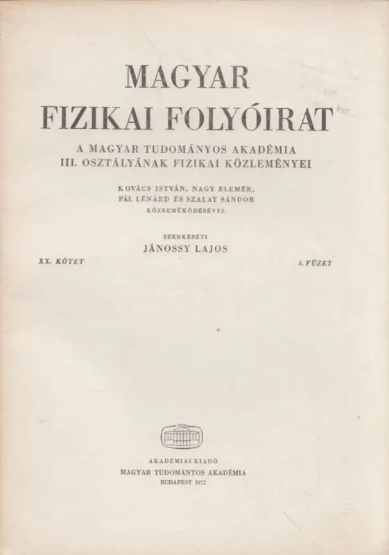 Vásárlói kedvenc Magyar fizikai folyóirat XX. kötet 4. füzet
