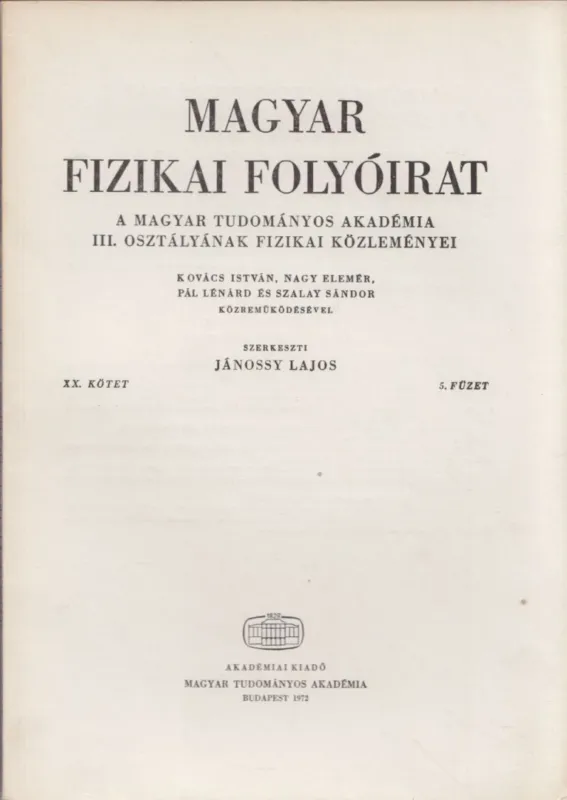 Különleges ajánlat Magyar fizikai folyóirat XX. kötet 5. füzet