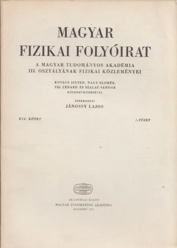 Exkluzív ajánlat Magyar fizikai folyóirat XIX. kötet 2. füzet