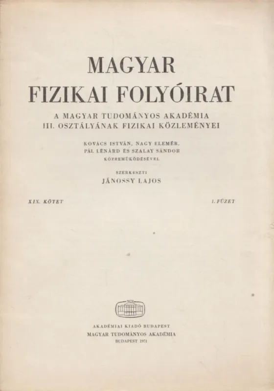 Magyar fizikai folyóirat XIX. kötet 1. füzet Olcsó