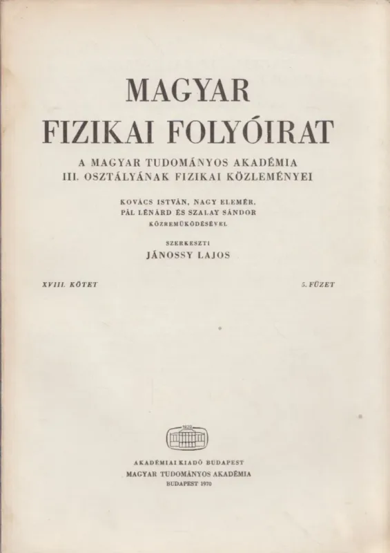 Különleges ajánlat Magyar fizikai folyóirat XVIII. kötet 5. füzet