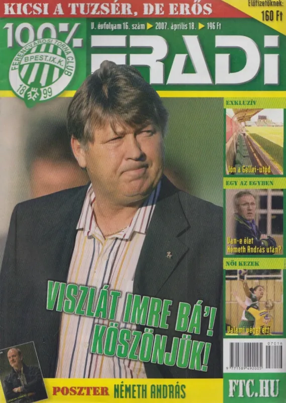 Biztonságos fizetés 100% Fradi V. évf. 16. szám