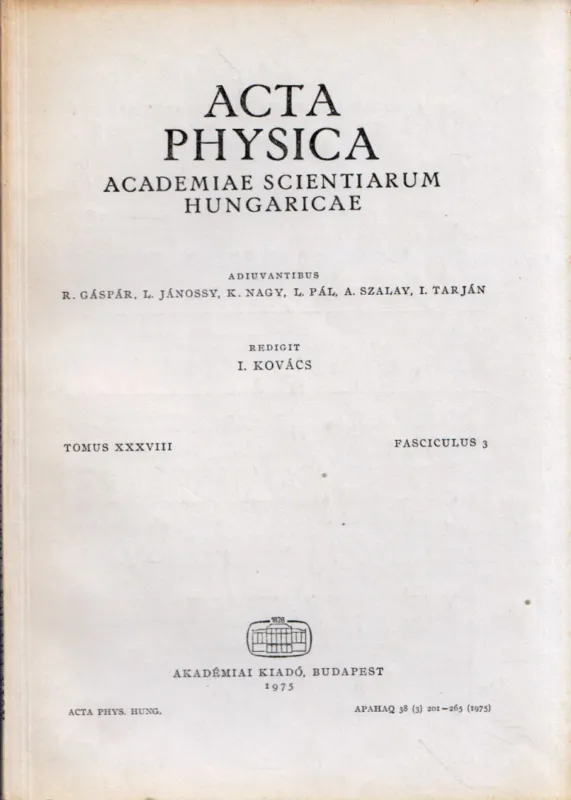 Azonnal elérhető Acta Physica Tomus XXXVIII Fasciculus 3
