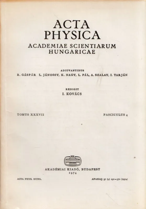 Biztonságos fizetés Acta Physica Tomus XXXVII Fasciculus 4