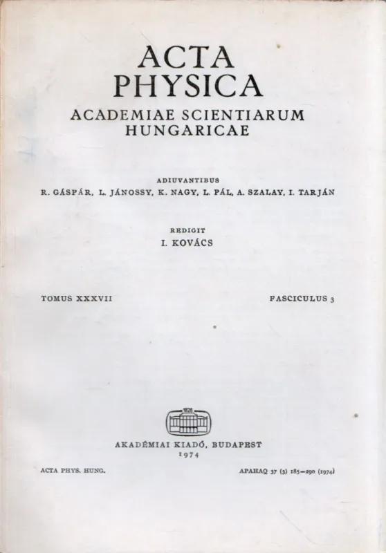 Ajánlat Acta Physica Tomus XXXVII Fasciculus 3