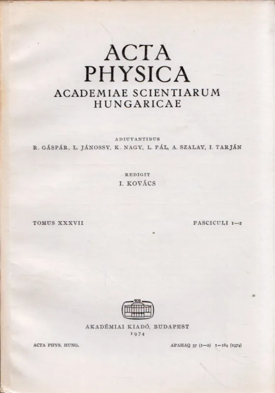 Kihagyhatatlan ajánlat Acta Physica Tomus XXXVII Fasciculus 1-2