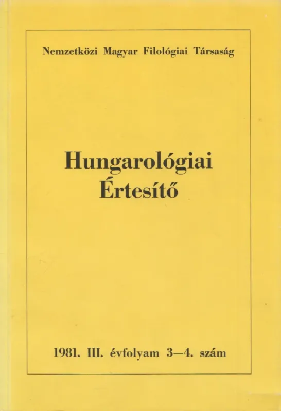 Bestseller Hungarológiai Értesítő 1981. III. évfolyam 3-4. szám